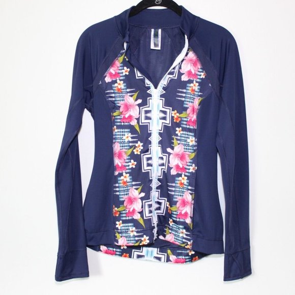 Tommy Bahama + Pendleton Tropical Zip Swim Surf Rashguard Navy Small H13258 - Picture 9 of 10